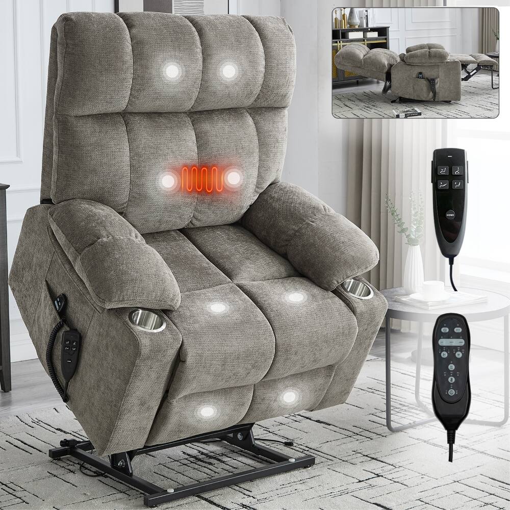 Front. Ropilly - Ropilly Heavy Duty Power Lift Recliner Chair with Dual Motor, Oversized Chenille Massage Seating for Elderly Assistance - Brown.