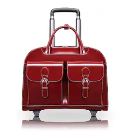 McKleinUSA - 15-inch Wheeled Laptop Briefcase DAVIS Full-Grain Leather Padded Laptop Compartment Business Organizer Tablet Pocket - Red