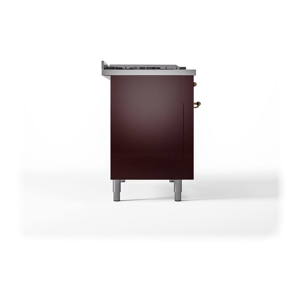 Alt View 10. ILVE - ILVE Nostalgie II Series 48 in. Dual Fuel Range with 5 Sealed Burners + Griddle (Natural Gas, Brass Trim) - Burgundy.