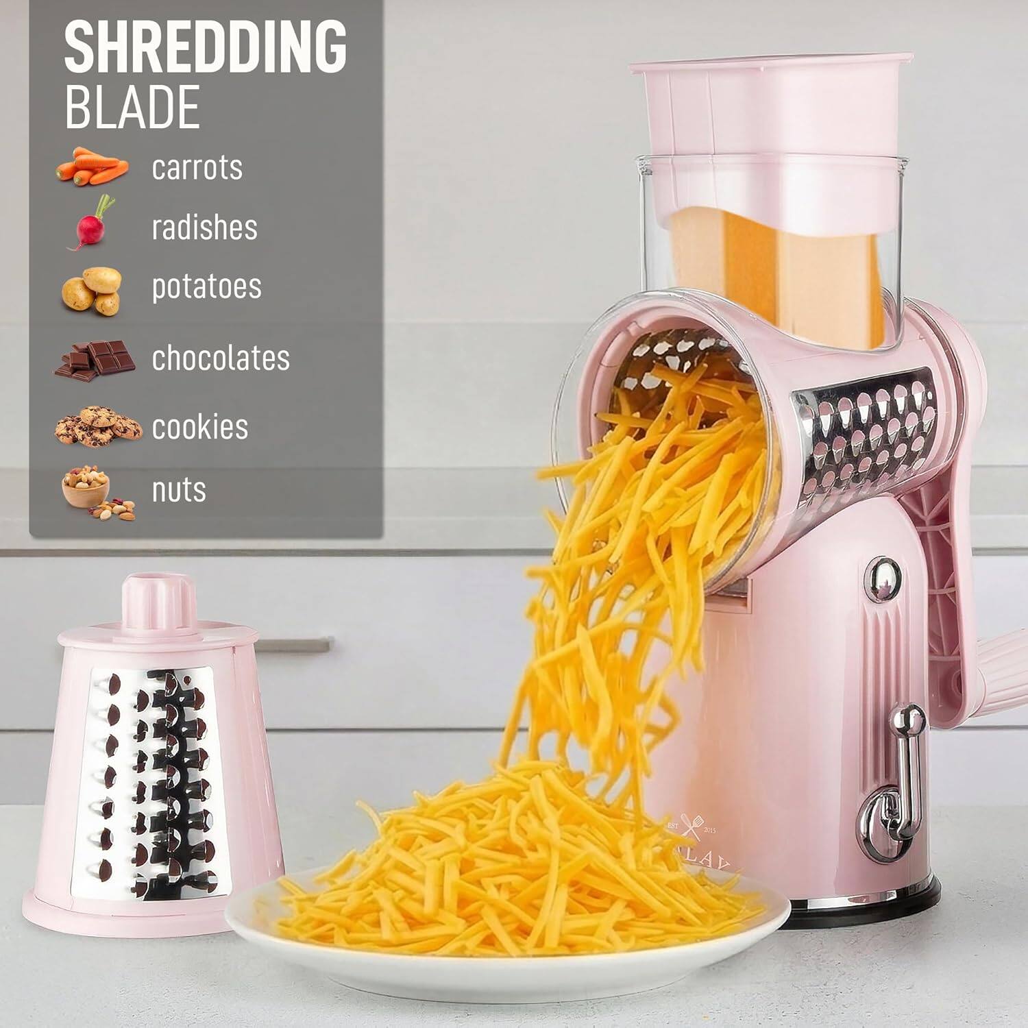 SHREDDING BLADE

- carrots
- radishes
- potatoes
- chocolates
- cookies
- nuts