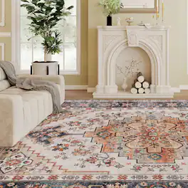 Homcom - Rug 5x7, Machine Washable Rug, Non-Slip Boho Print Pattern Medallion Carpet for Living Room, Bedroom - Tawny brown