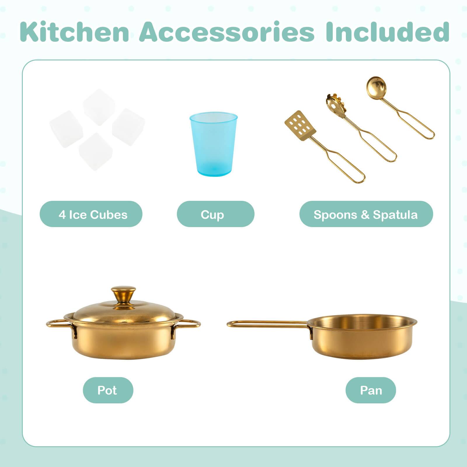 Kitchen Accessories Included

- 4 Ice Cubes
- Cup
- Spoons & Spatula
- Pot
- Pan