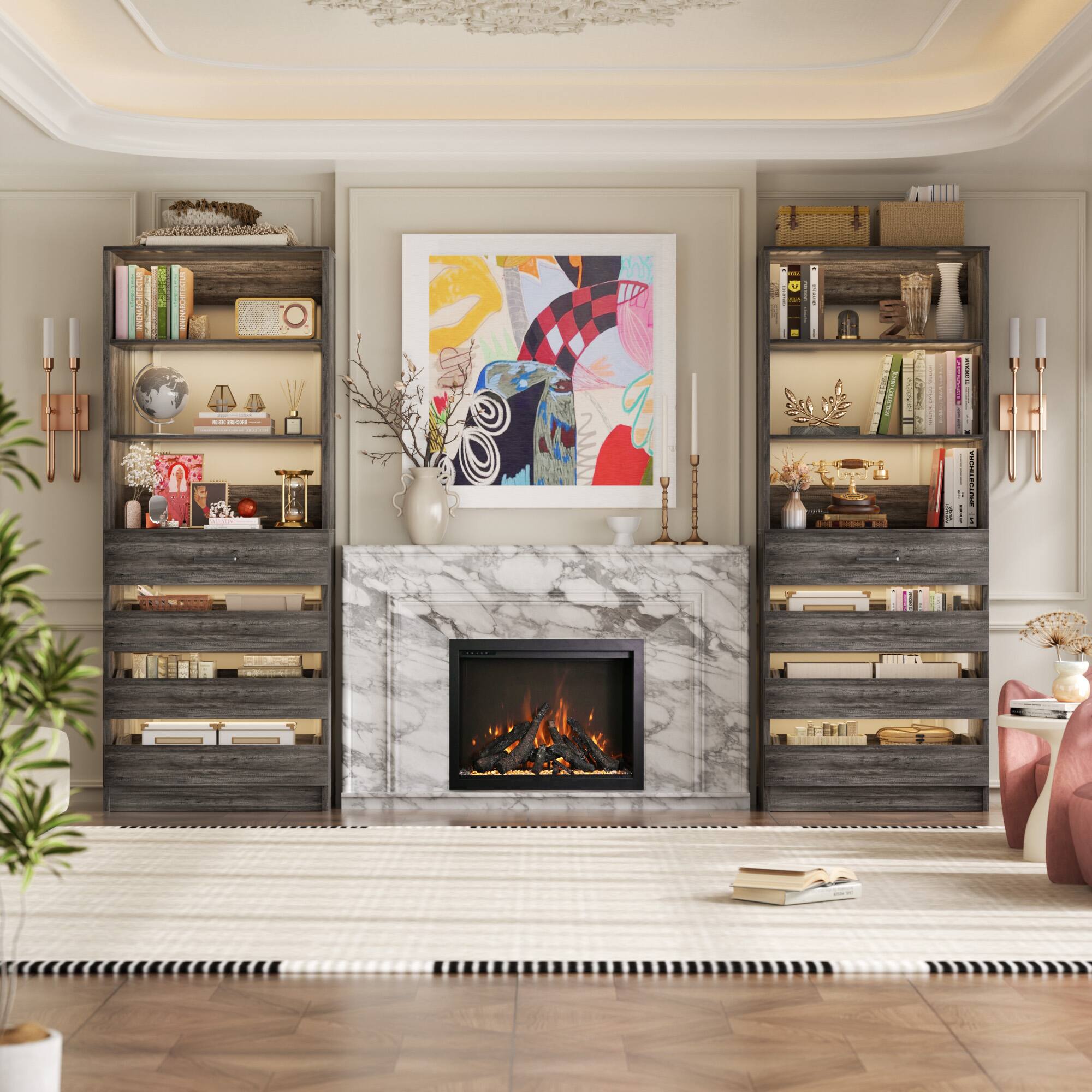 Alt View 2. Aheaplus - 2 Pack-Premium Wood Pantry Cabinet: 4 Drawers, 3 Shelves, Wall-Fit Design for Organized Kitchen Storage - Gray Oak.