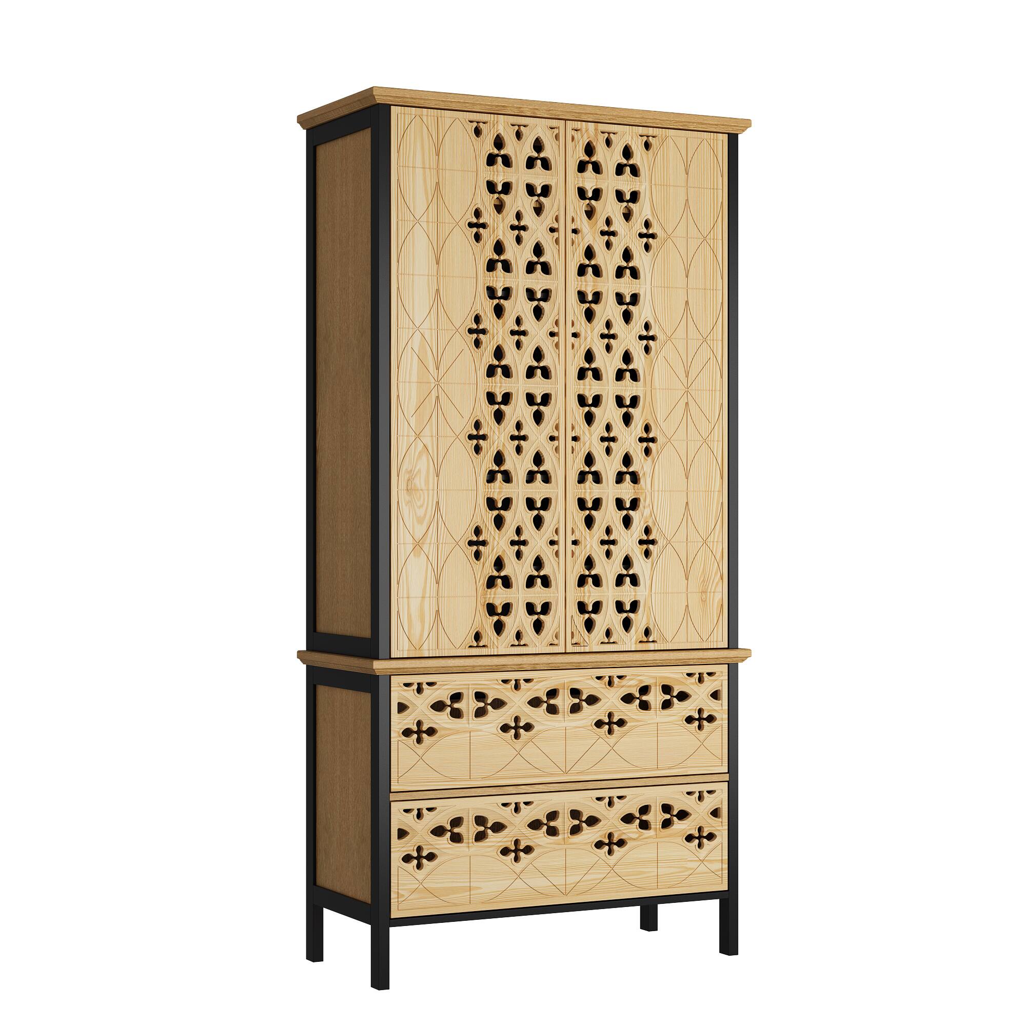 Angle. Famapy - Famapy Press - Latch Display Cabinet with Anti - Tip - Artistic Storage for Home - Wooden & Black.