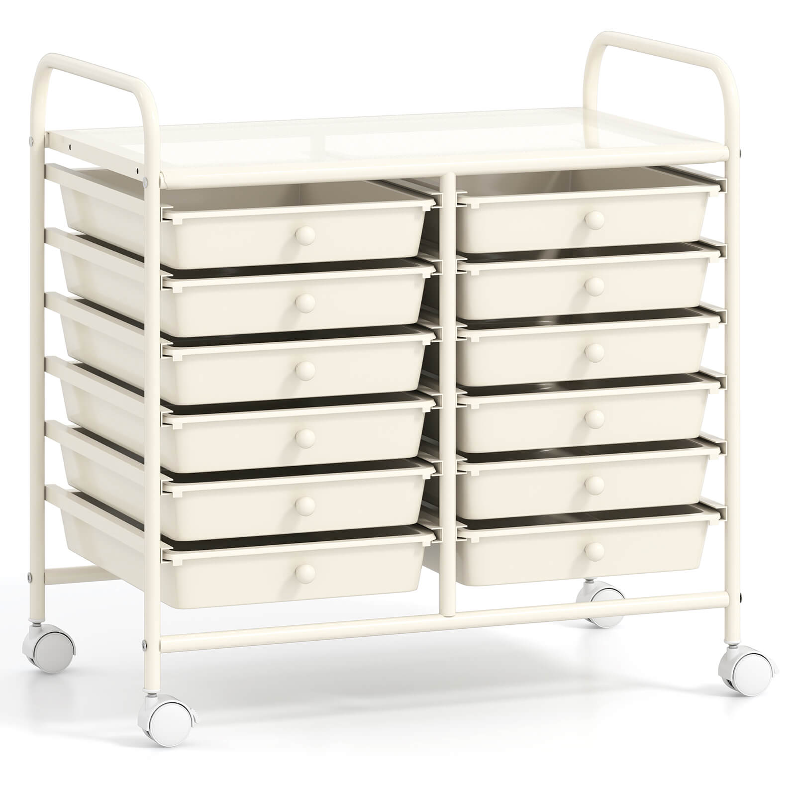Costway - 12 Drawers Rolling Cart Storage Scrapbook Paper Studio Organizer Bins - White