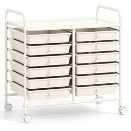Costway - 12 Drawers Rolling Cart Storage Scrapbook Paper Studio Organizer Bins - White
