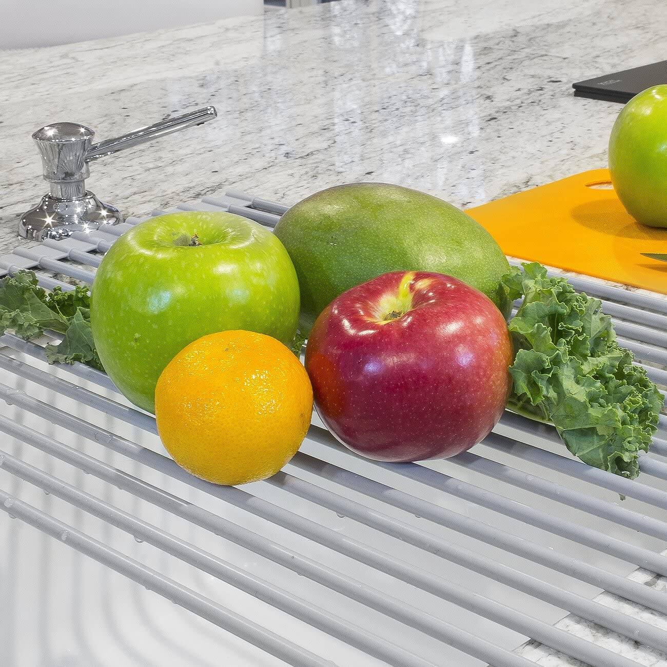 Alt View 4. Sorbus - Sorbus Roll-Up Dish Drying Rack, Over the Sink Dish Drainer, Multipurpose Drying Rack for Dishes, Fruits - Silver.