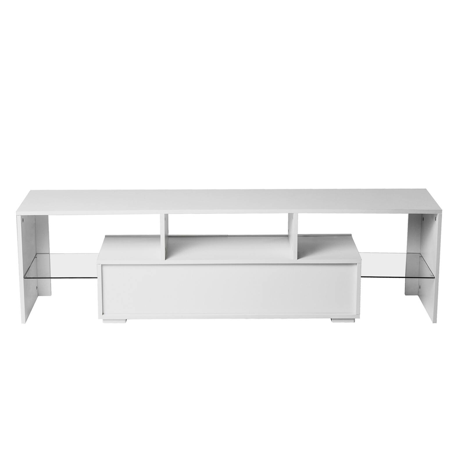 Alt View 9. Ecooso - Fashion TV stand,LED light belt,light belt remote control,toughened glass shelf,metal handle, living room,bedroom - White.