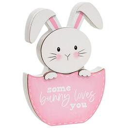 BreeBe - Some Bunny Loves You Hatching Bunny Wooden Sitter - Pink, White