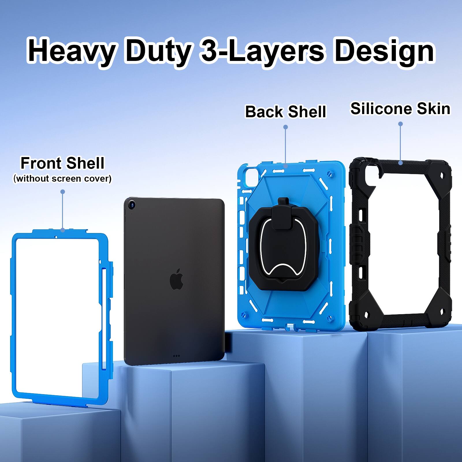 Heavy Duty 3-Layers Design  
Back Shell  
Silicone Skin  
Front Shell (without screen cover)