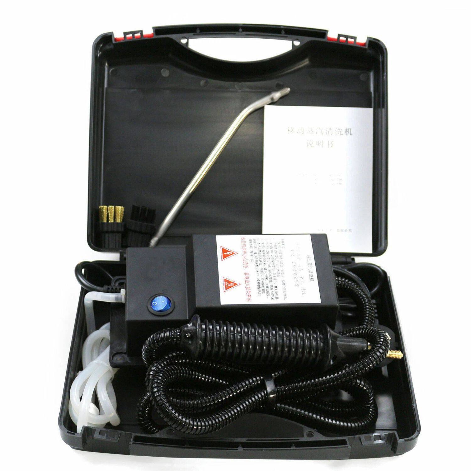 Sure, here is the corrected and grouped text from the image:

**Top Left:**
- IS T O YEu S

**Top Right:**
- B PAE N Y CNC

**Inside the Box:**
- 移动蒸汽清洗机
- 说明书

**On the Device:**
- (Warning symbols and text in Chinese)

**On the Cable:**
- (Text in Chinese)

If you need a translation or further assistance, let me know!