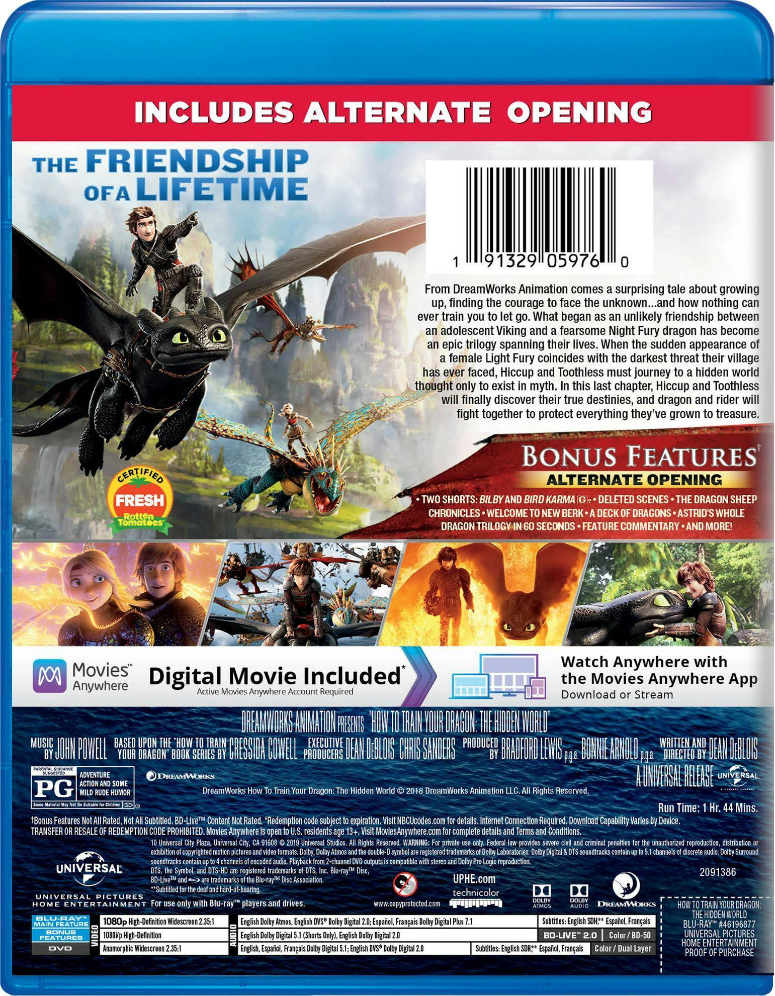 Back. How to Train Your Dragon - The Hidden World (DVD + Digital) [Blu-ray].