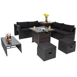 Costway - 9 PCS Patio Furniture Set with 32" Fire Pit Table 50,000 BTU Square Propane Fire Pit - Black