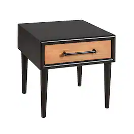 Manhattan Lane - Lucas Side End Table, 1 Drawer, Brown, Black Solid Rubberwood, 24 Inch - White Wash Brown, Black