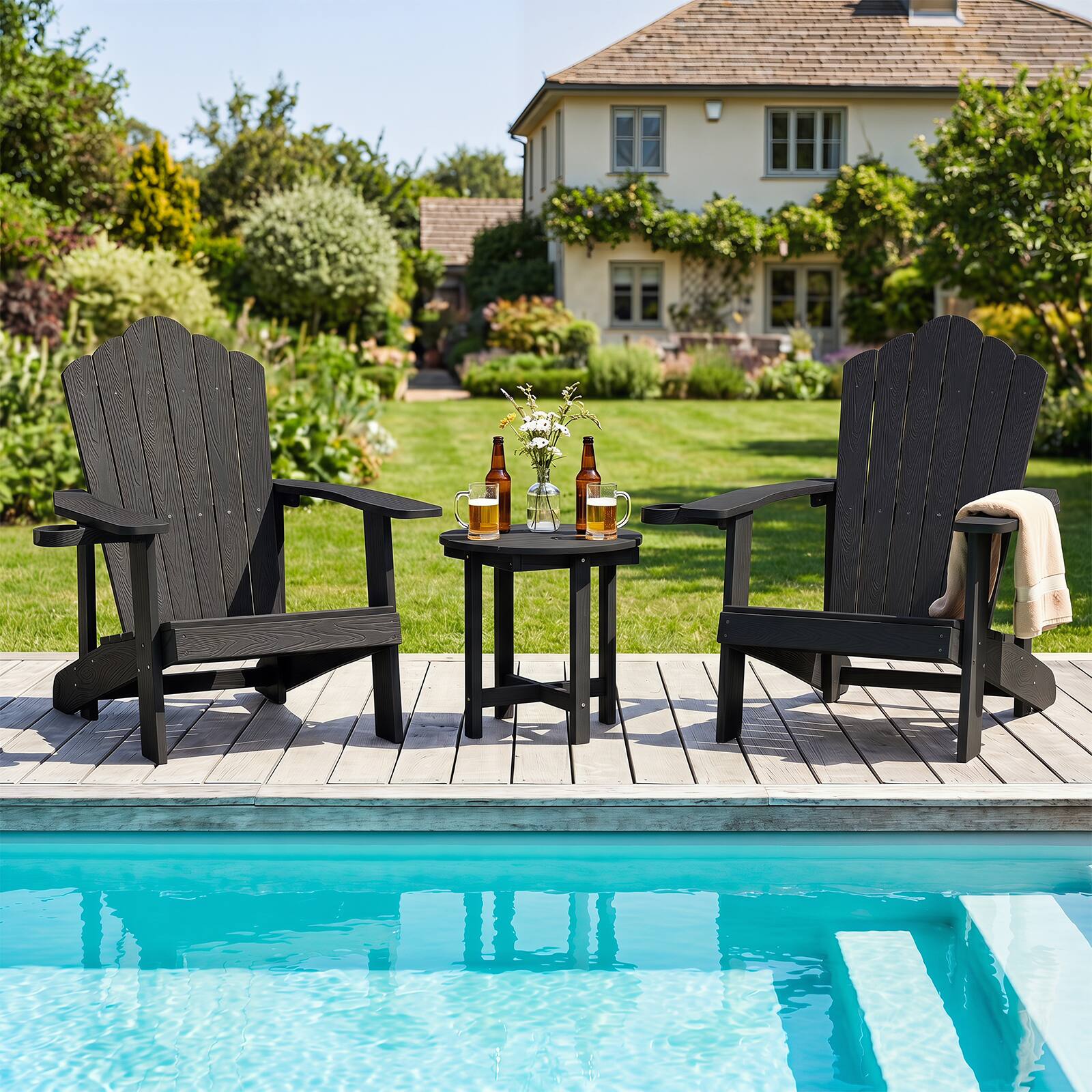Alt View 4. Costway - Costway 2PCS Outdoor Side Table with Weather-Resistant, Waterproof Top for Patio Deck Pool - Black.