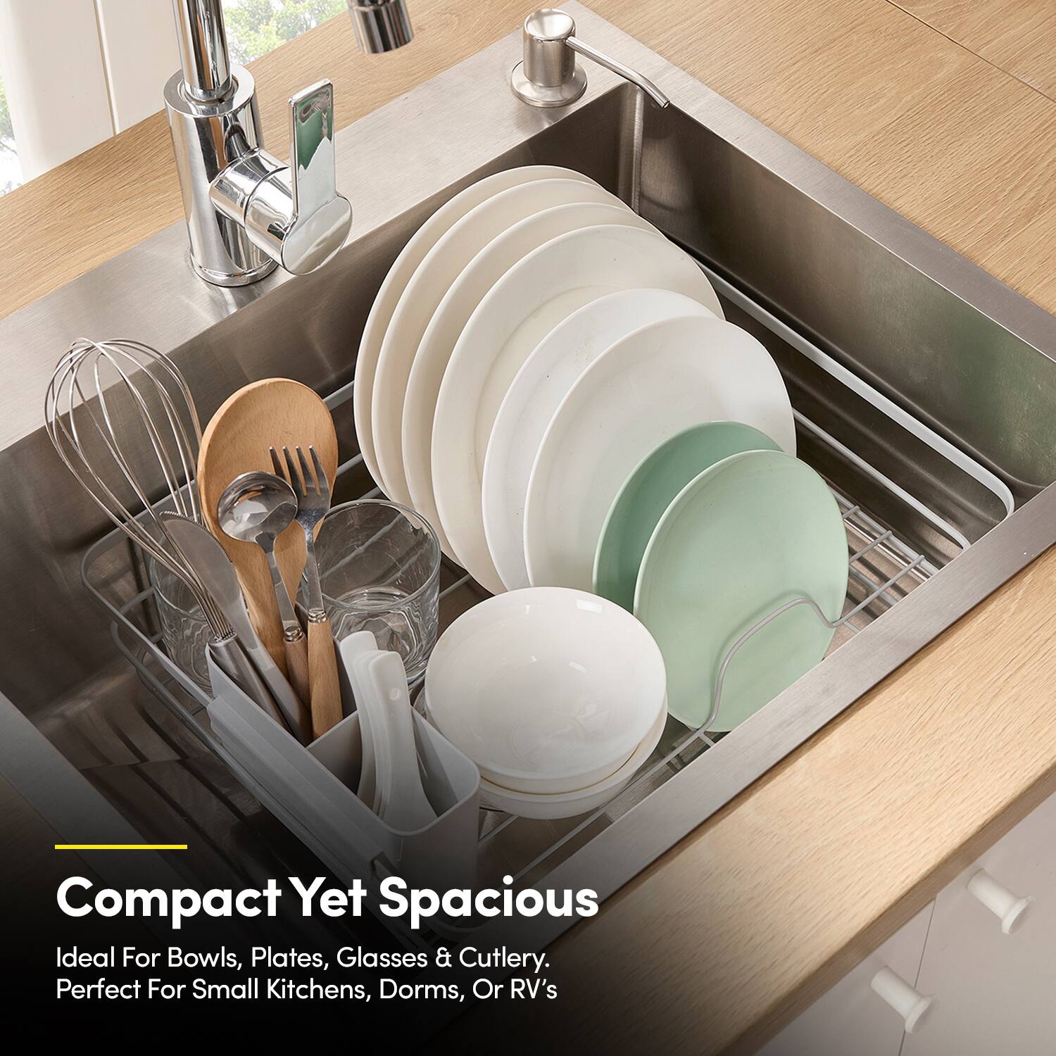 Compact Yet Spacious

Ideal For Bowls, Plates, Glasses & Cutlery. Perfect For Small Kitchens, Dorms, Or RV's
