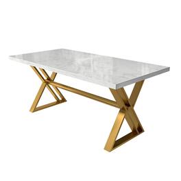 Boyel Living - Marble 70.87 Inch Cross Legs Dining Table Seats 6 Modern Gold Stainless Steel Base - White
