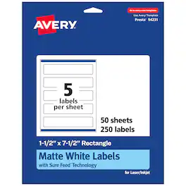 Avery - Matte Rectangle Labels, 1.5" x 7.5", 250 Labels - White