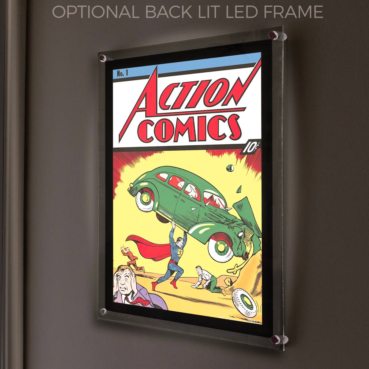 OPTIONAL BACK LIT LED FRAME

No. 1

ACTION COMICS

10¢