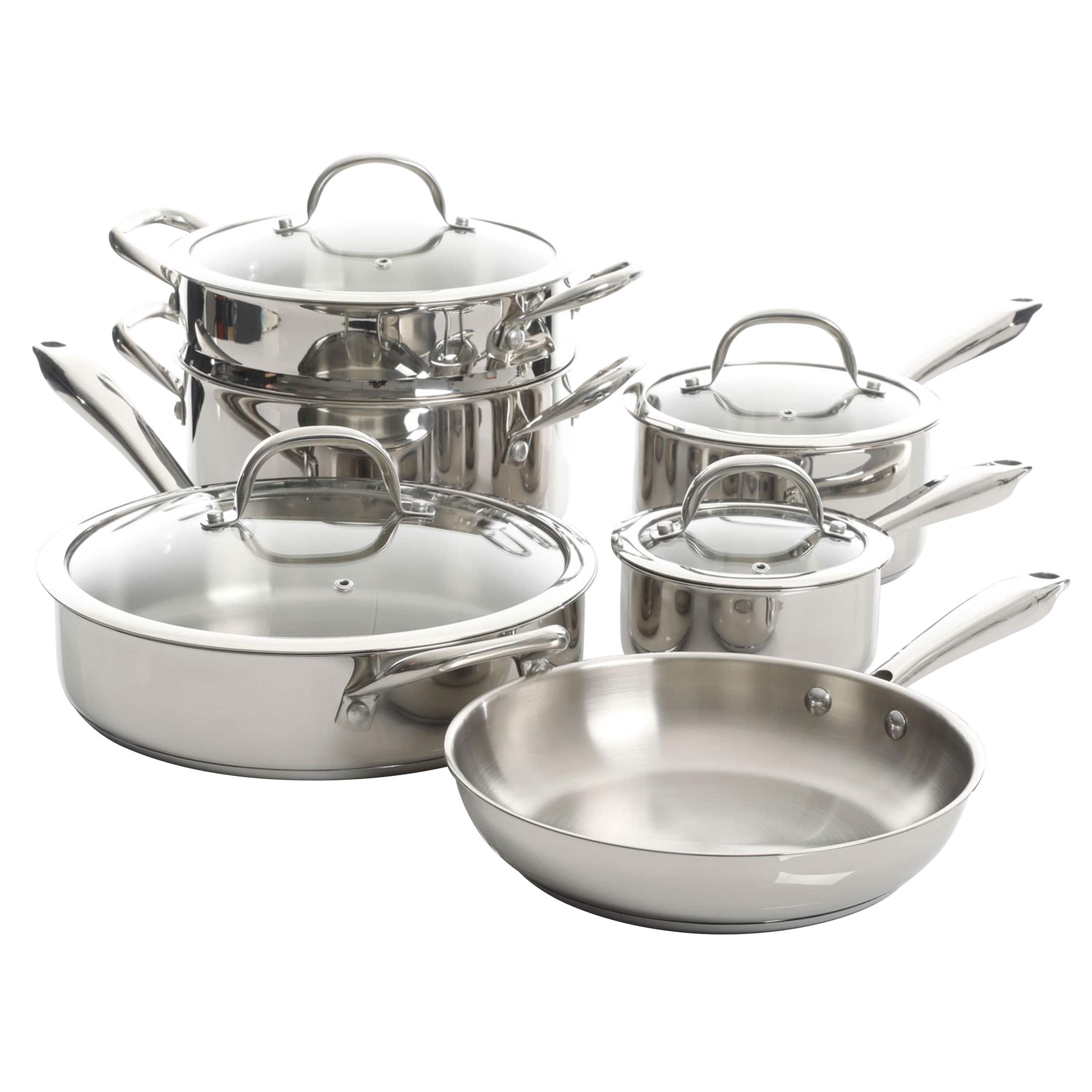 Front. Kenmore - Kenmore Elite Devon 10 Piece Heavy Gauge Stainless Steel Cookware Set - Silver.