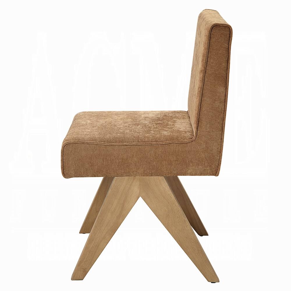 Alt View 2. Manhattan Lane - Sery Dining Side Chair Set of 2, Chocolate Brown Chenille, Wood Legs - Chocolate Brown, Oak Brown.
