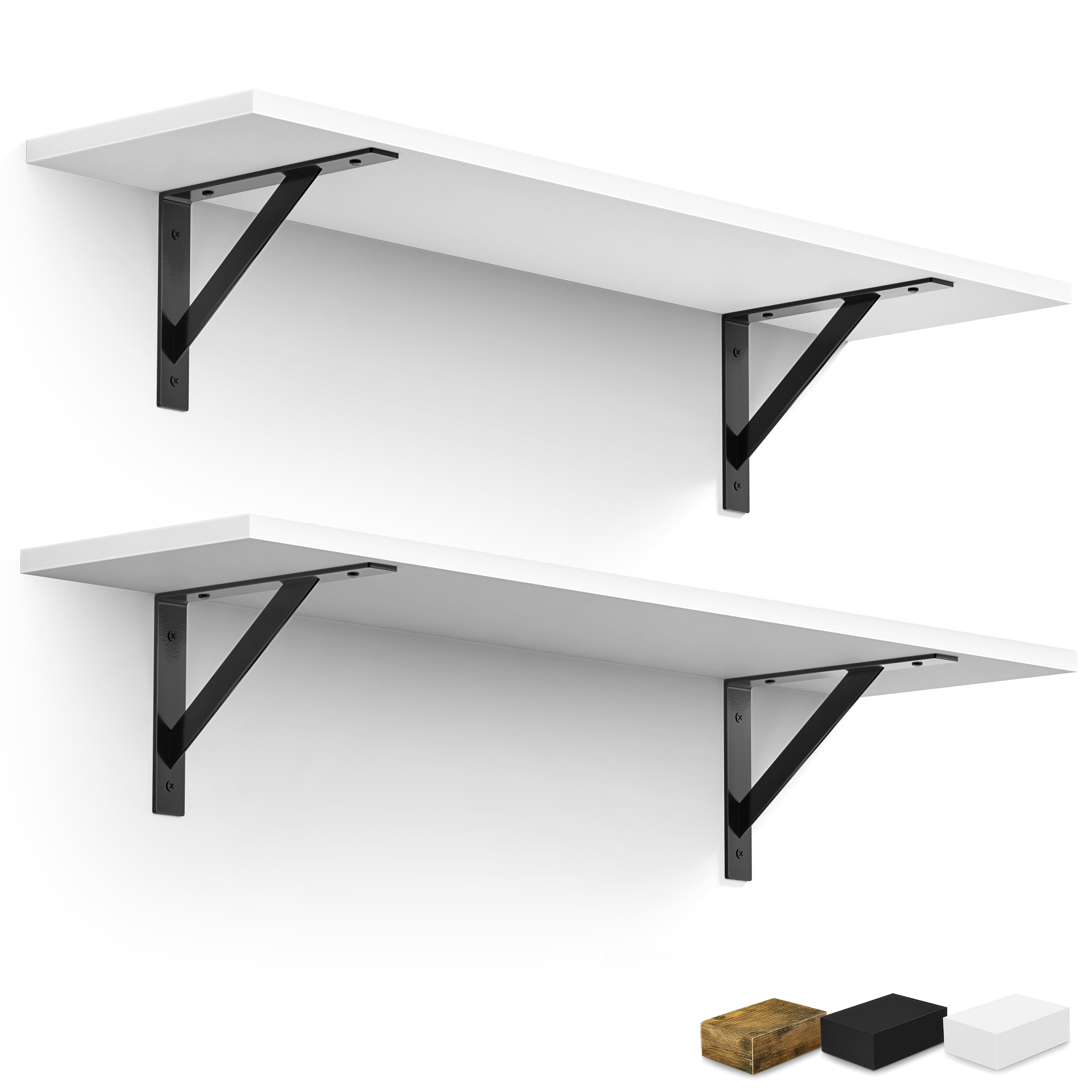 Sorbus - Wall Shelves 31.5" with Black Metal Brackets, Set of 2 - White