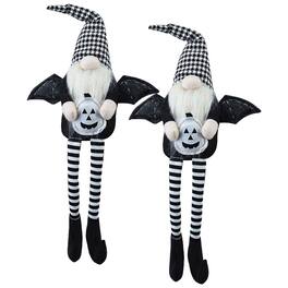 Boyel Living - (Set of 2)Halloween Gnome Decor with Wings and Plaid Hat for Indoor Holiday Displays - Black,White