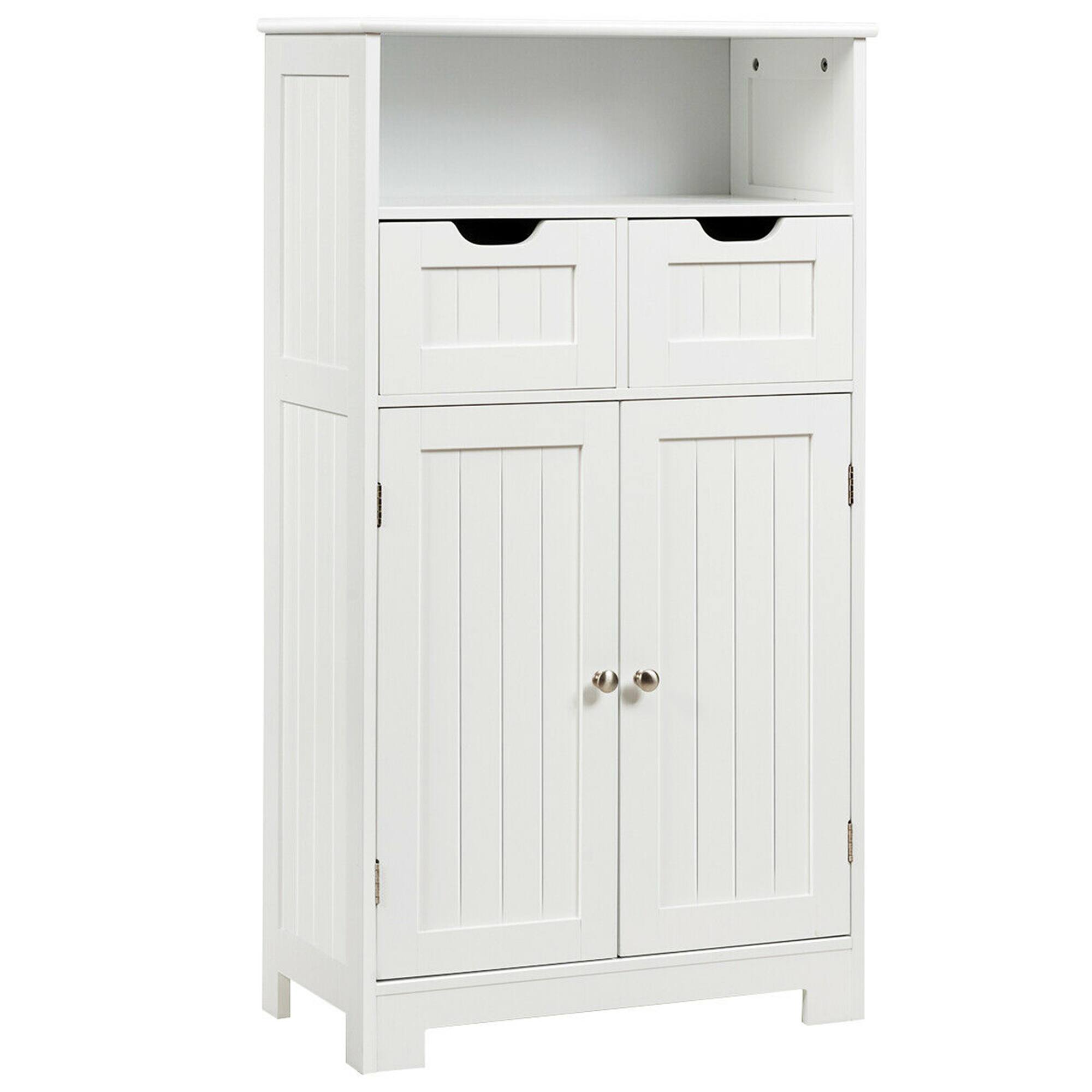 Costway - Bathroom Floor Cabinet Wooden Storage Organizer Side Cabinet W/2 Drawer 2 Doors - White