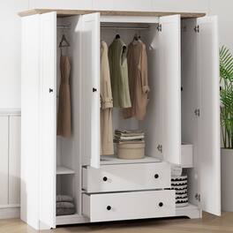 Whisen - 4-Door Wardrobe Armoire Closet with 2 Drawers,Large Capacity Hanging and Storage Organizer - White