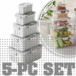 FC Design - 5PC Food Storage Box Set Airtight, Bpa-free, Stackable Container with Double Drain Basket with Air Holes - White