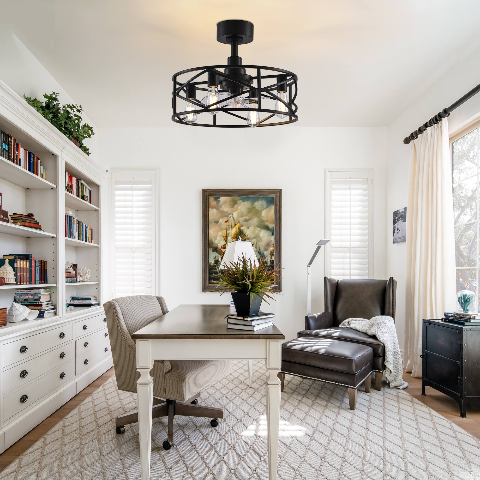 Alt View 1. Breezary - 20-Inch Ceiling Fan with 3 PC Blades, 5" & 10" Downrods, DC Motor, 6-Speed Remote Control with Memory Function - Matte Black.