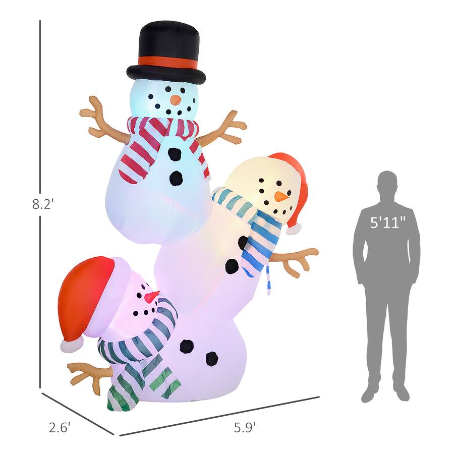 Snowman Inflatables Range Exeter Outsunny 8.2ft Inflatable Three Stacked Snowmen with Colorful LEDs ...