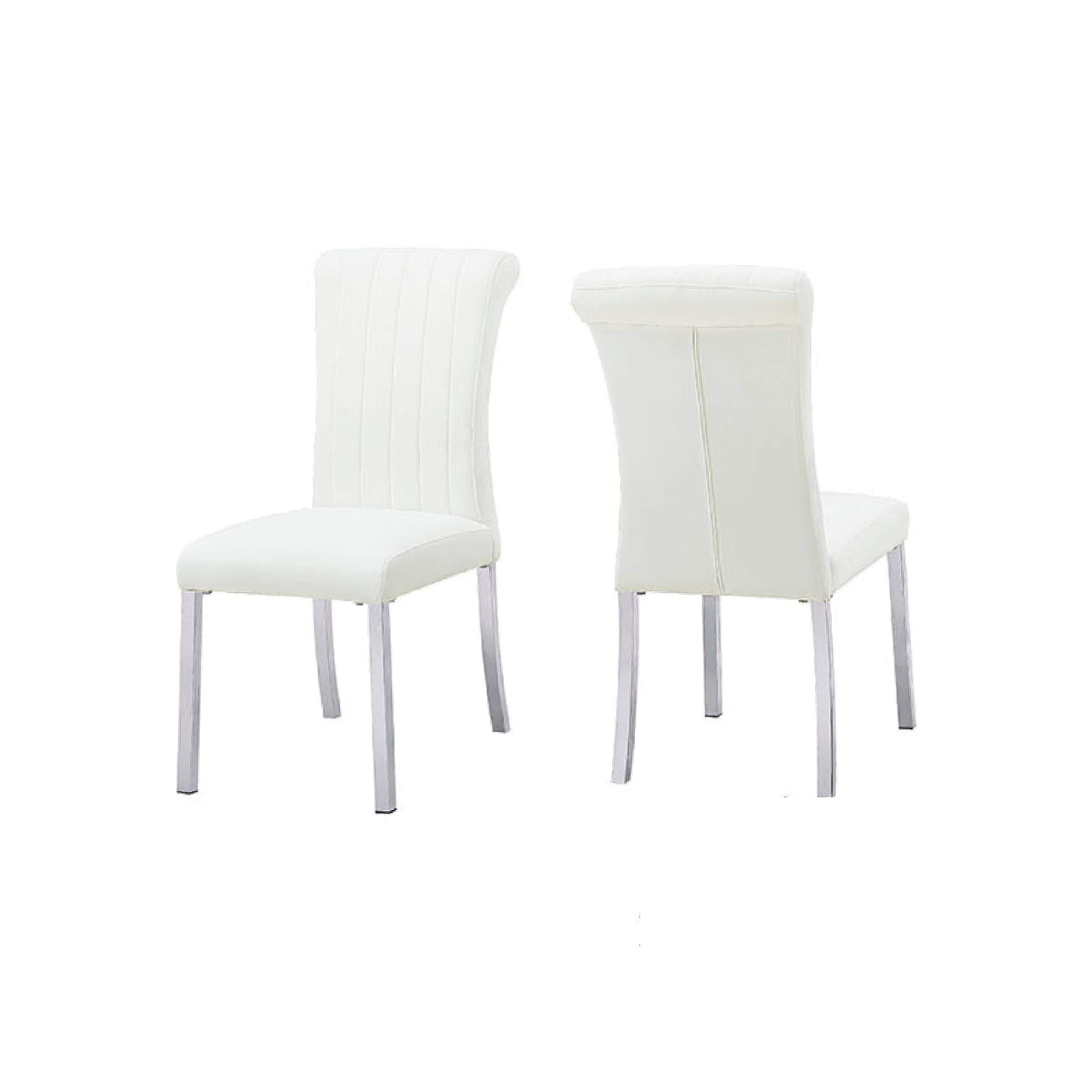 Front. Manhattan Lane - Hols Parson Dining Side Chair Set of 2, White Fabric, Silver Steel - Silver, White.