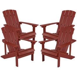 Emma + Oliver - 4 Pack Outdoor All-Weather Poly Resin Wood Adirondack Chairs - Red
