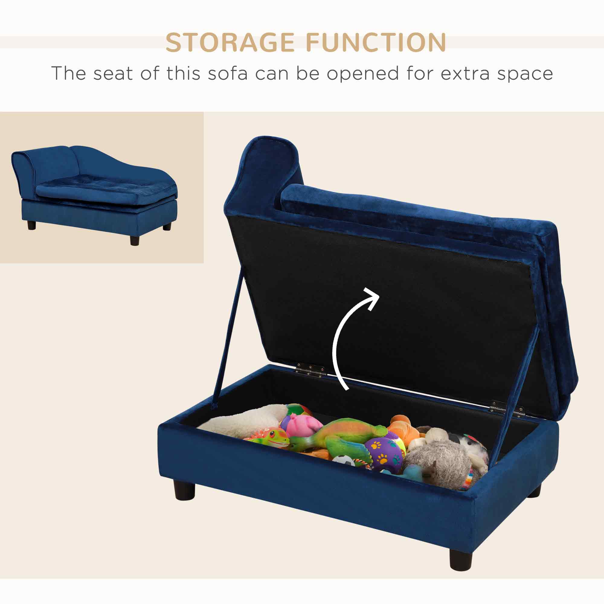 STORAGE FUNCTION  
The seat of this sofa can be opened for extra space