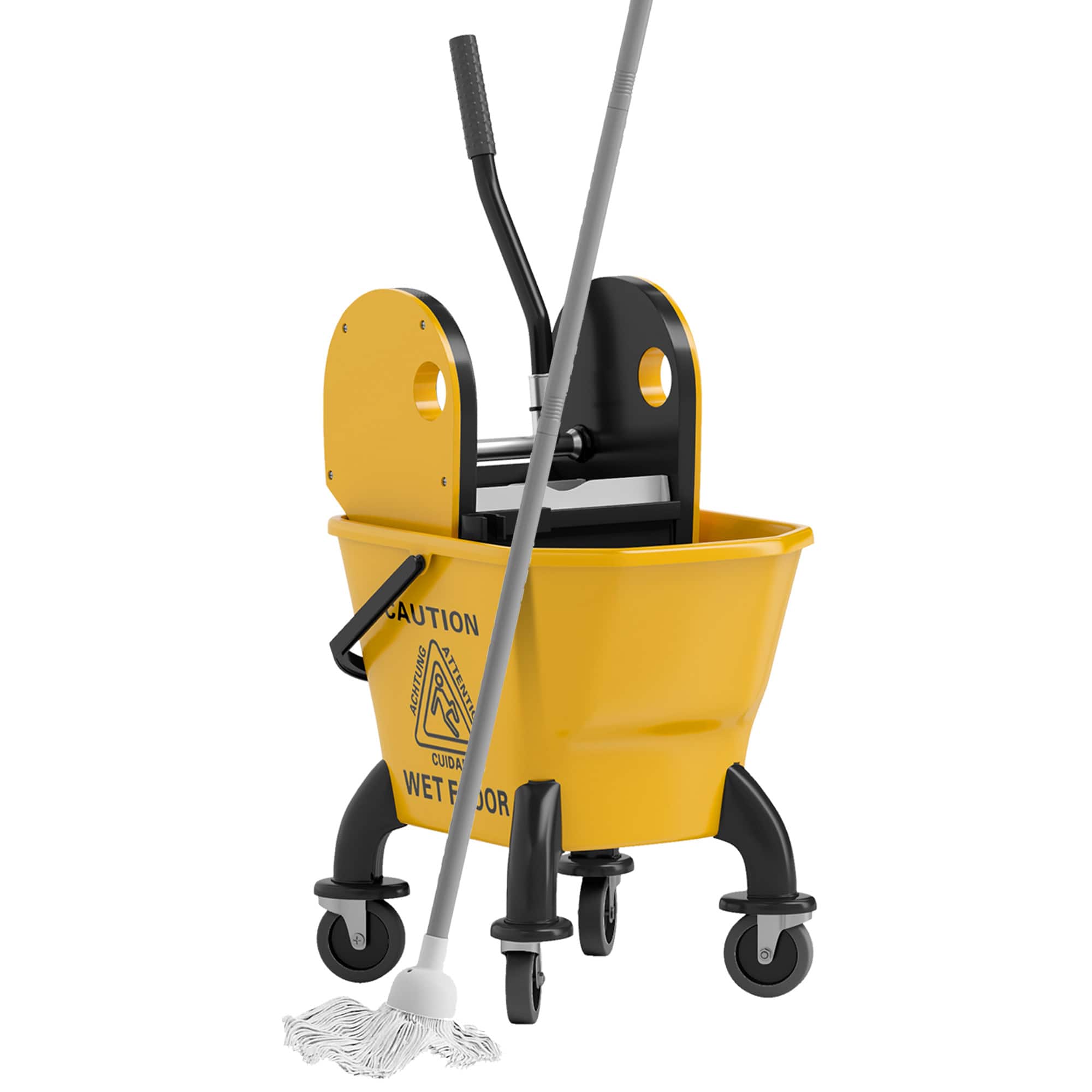 Homcom - Mop Bucket with Wringer on Wheels for Floor Cleaning, 27.5 Quart Down Press Wringer with Handle and Mop
