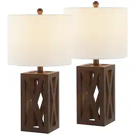 Jonathan Y - Stewart 21.5" Farmhouse Wood LED Table Lamp, (Set of 2) - Brown
