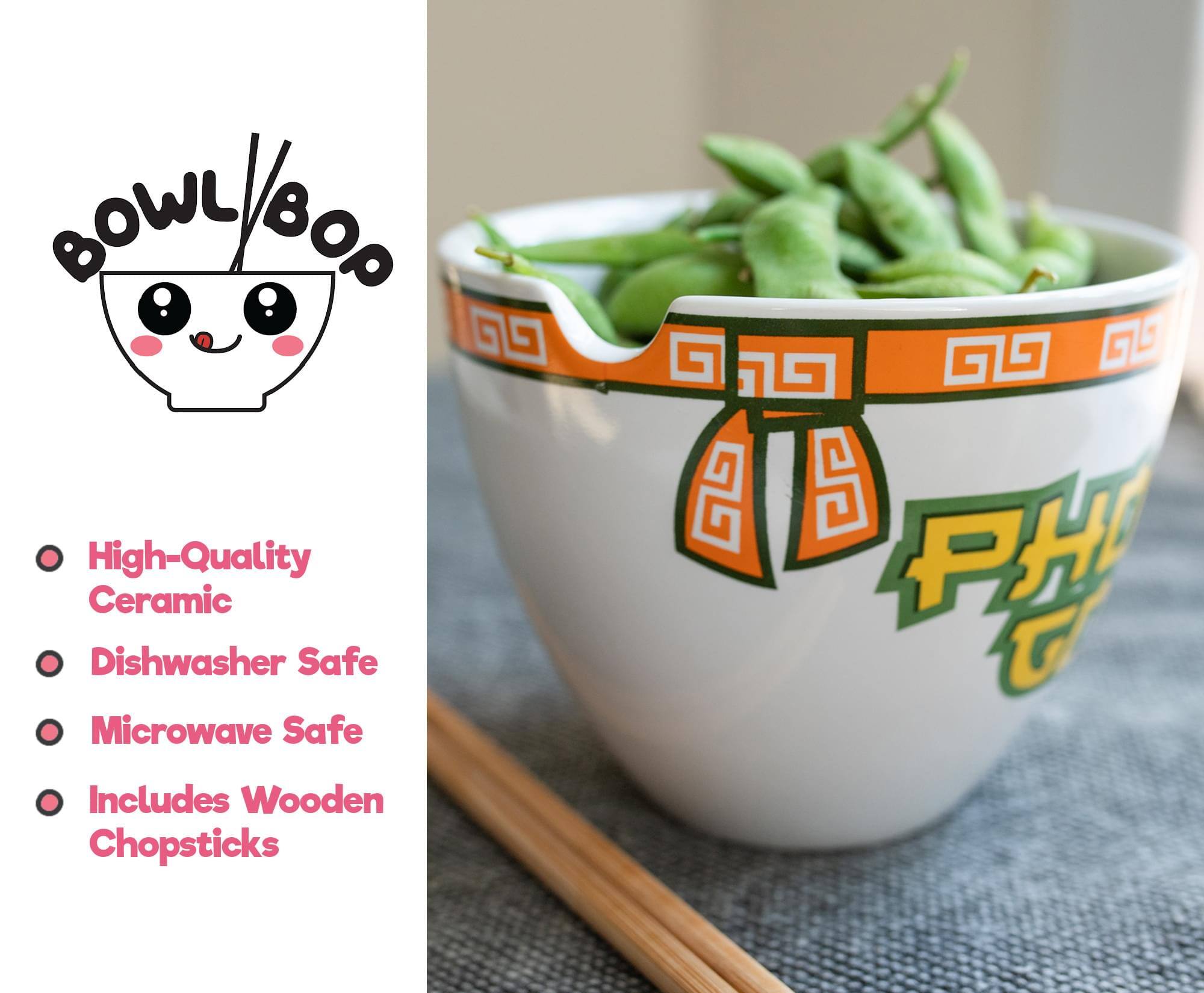 Bowl Bop High-Quality Ceramic Dishwasher Safe Microwave Safe Includes Wooden Chopsticks