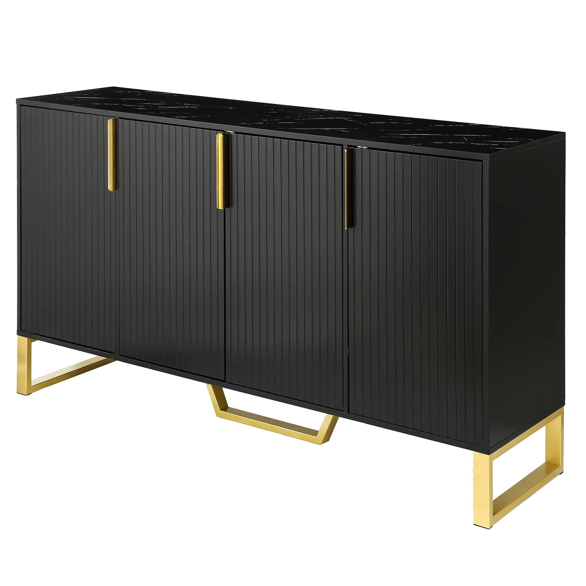 Spaco - Modern sideboard, Buffet with 4 Doors, Metal handles, Legs and Adjustable Shelves Kitchen Cabinet - Black