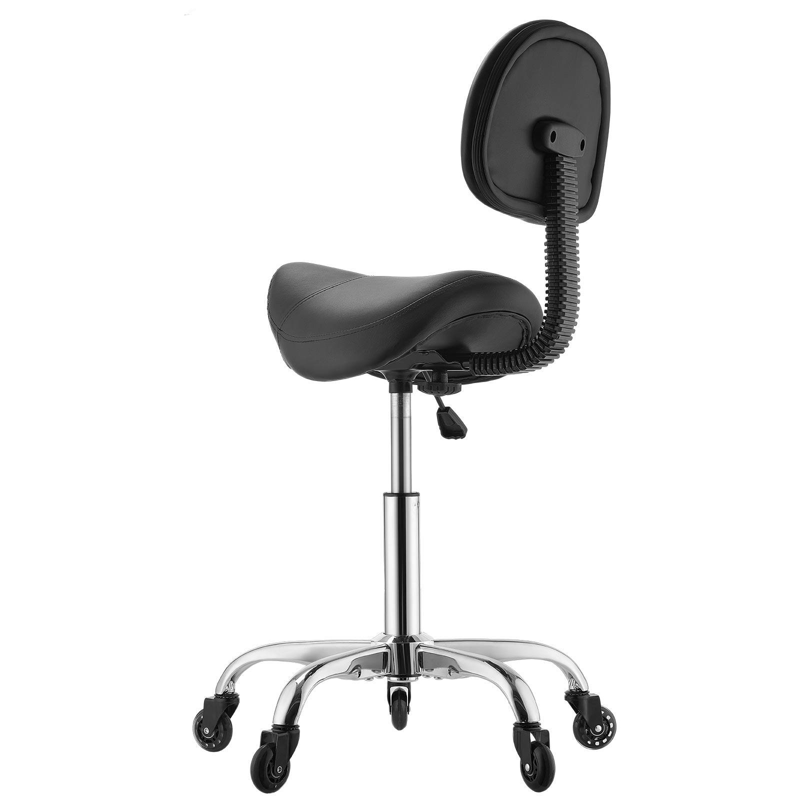 Alt View 5. VEVOR - Saddle Stool with Back Support, 500 lbs Weight Capacity, Height Adjustable, Quiet Casters, Ergonomic PU Leather Seat - Black.