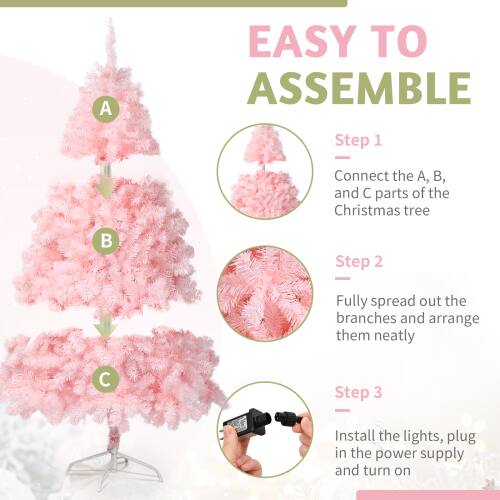 EASY TO ASSEMBLE

Step 1  
Connect the A, B, and C parts of the Christmas tree

Step 2  
Fully spread out the branches and arrange them neatly

Step 3  
Install the lights, plug in the power supply and turn on