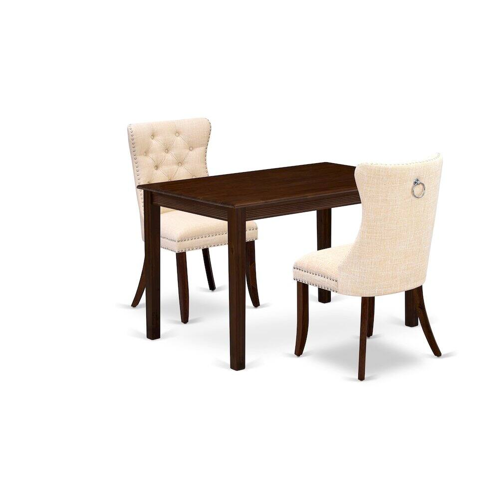 Back. East West Furniture - 3 Piece Dining Room Furniture Set Contains a Rectangle Solid Wood Table - Brown.