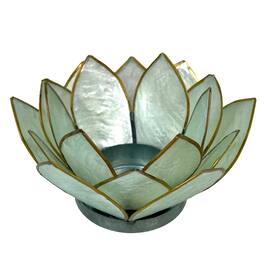 Contrast Inc. - Seafoam Capiz Shell Blooming Lotus Flower Blossom Tealight Candle Holder - Green