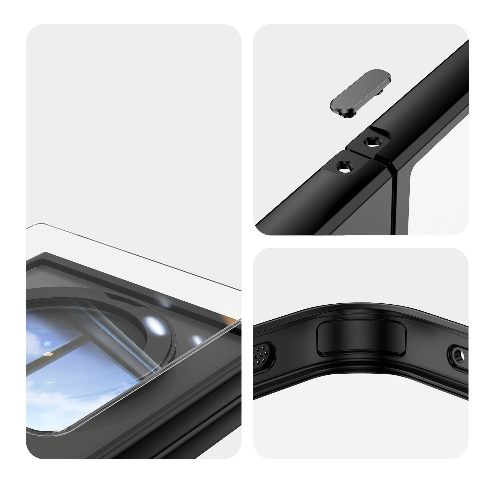 Alt View 4. Dteck - Magnetic Clear Case For Samsung Galaxy Z Flip 7, Shockproof Anti-Scratch 360° Ring Holder Stand PC+TPU Protection Cover - Black.