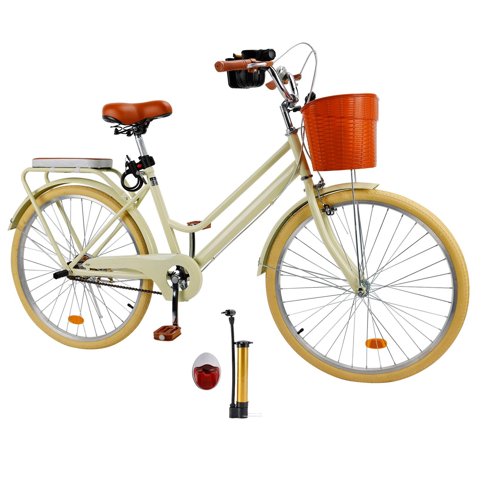 Angle. Topteng - 26 inch Commuter Bicycle with Front Basket & Rear Rack, High Carbon Steel Frame,City Bike for Adult Men and Women-Yellow - Yellow.