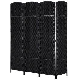 Homcom - Divider 4 Panel, 6FT Tall Folding Privacy Screen, Freestanding Hand-Woven Partition for Room Separation with 360° Hinges - Black
