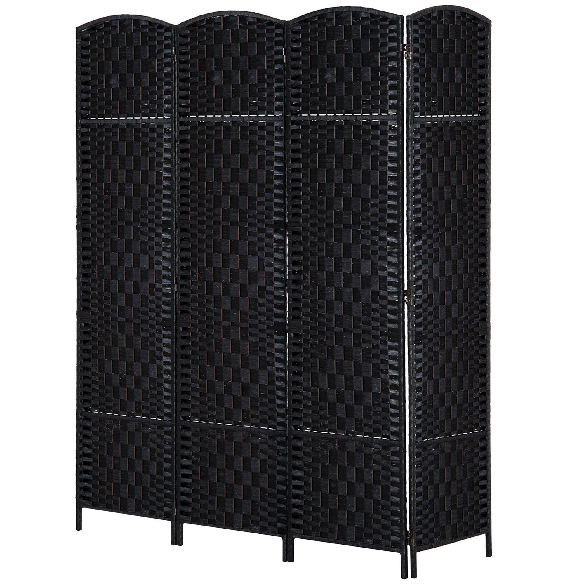 Homcom - Divider 4 Panel, 6FT Tall Folding Privacy Screen, Freestanding Hand-Woven Partition for Room Separation with 360° Hinges - Black