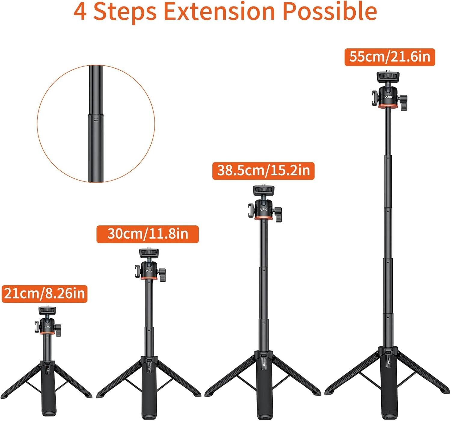4 Steps Extension Possible

- 21cm/8.26in
- 30cm/11.8in
- 38.5cm/15.2in
- 55cm/21.6in
