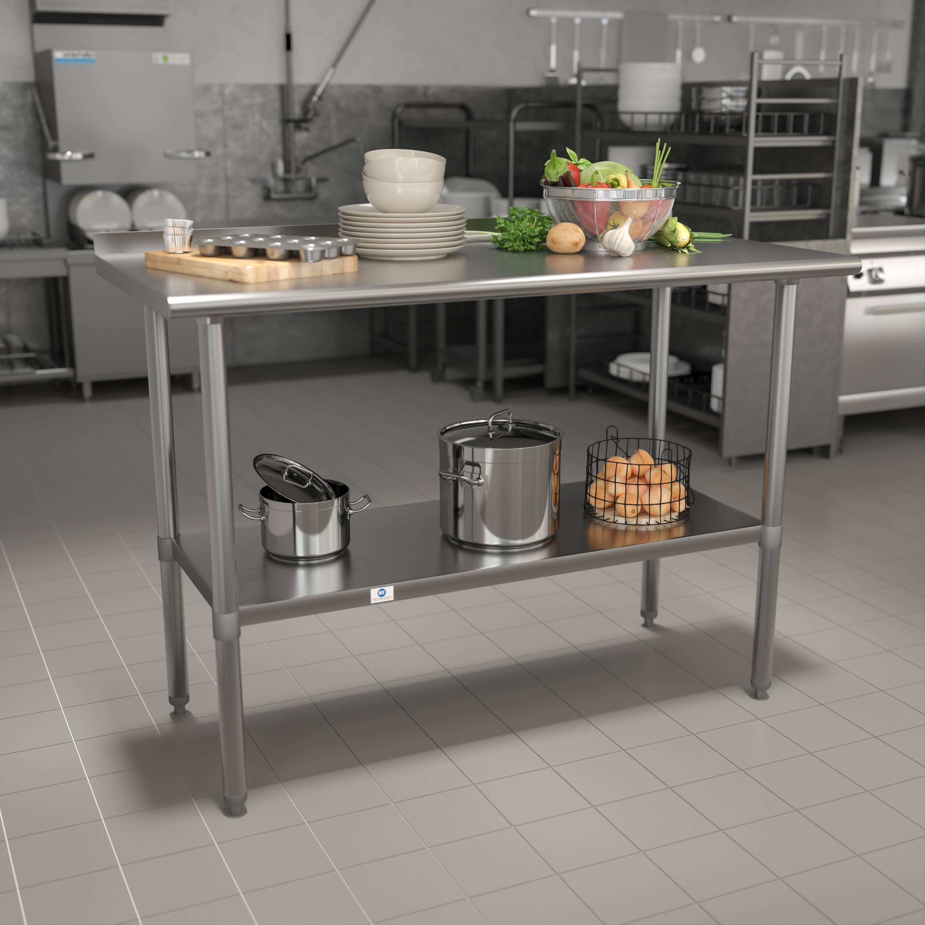 Alt View 1. Emma + Oliver - Stainless Steel 18 Gauge Prep and Work Table with Backsplash and Shelf, NSF - Stainless Steel.