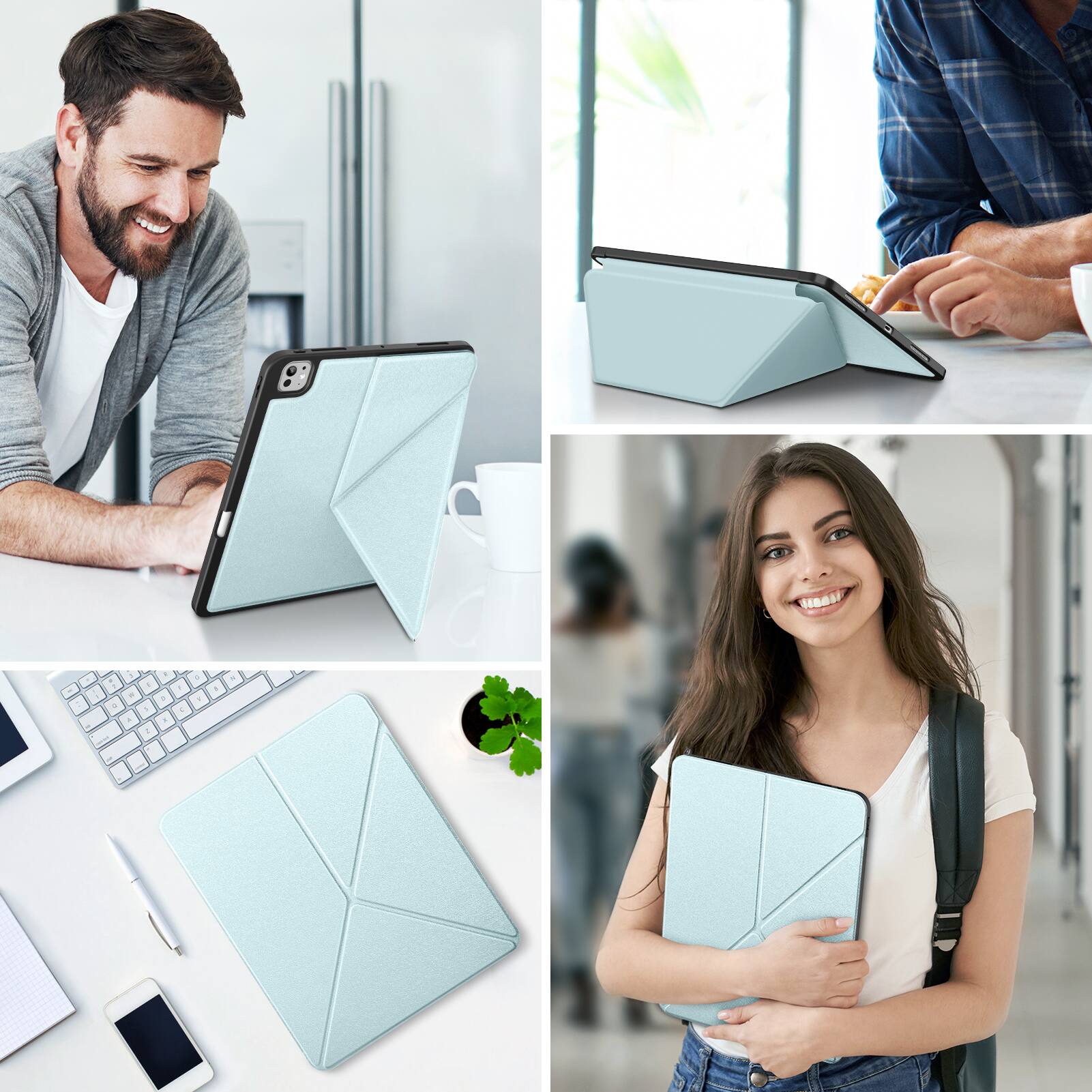 Alt View 2. DTTO - Case for iPad Pro 13 Inch Case (M5/M4) 2025/2024, Origami Case with Multi fold,  Pencil Holder, Support Auto Wake/Sleep - Ice blue.